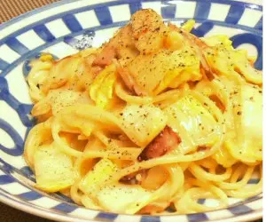 白菜とベーコンのクリームパスタ